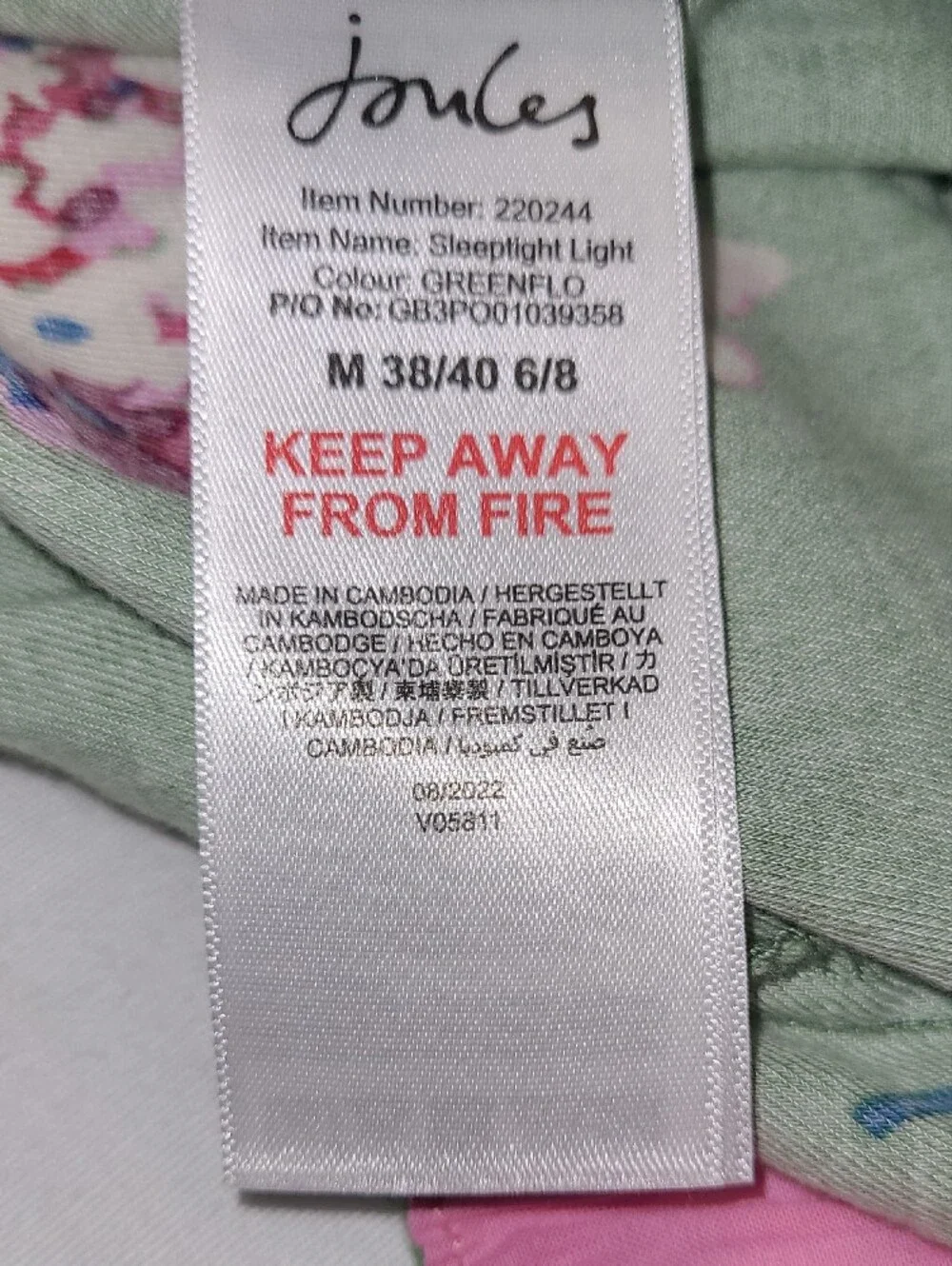 Joules Sleeptight Light Greenflo Cotton Green Mint Floral Pajama Set w/Pink Trim